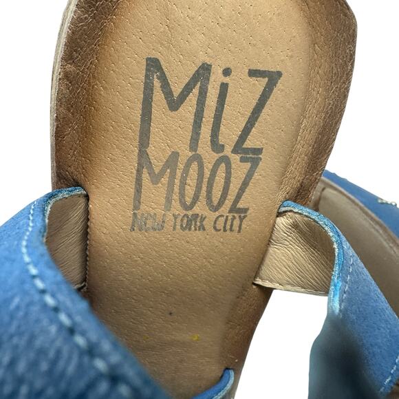 Miz Mooz‎ Fifi Sandals Flat Leather Perforated Ankle Strap Blue Size 39 US 8.5 9 - Picture 12 of 14